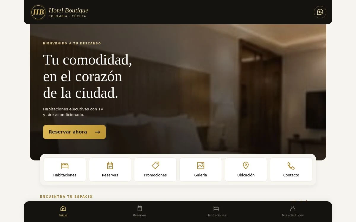 Vista del diseño de la aplicación Hotel Boutique Colombia