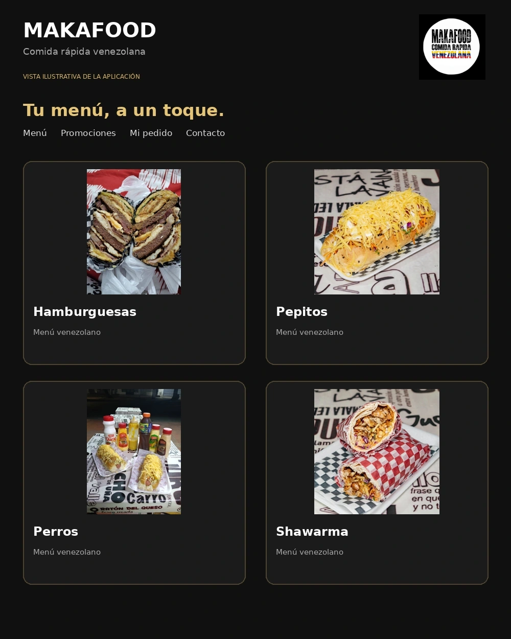 Vista del diseño de la aplicación Makafood